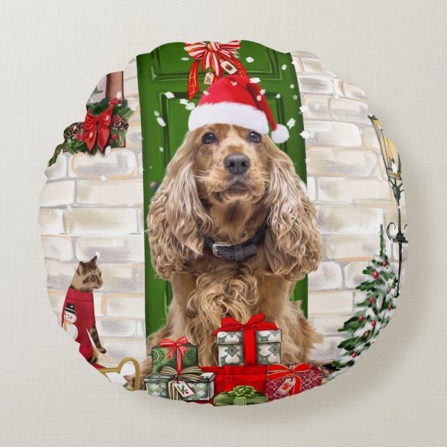 Cocker Spaniel Dog Christmas Rundes Kissen (Vorderseite)