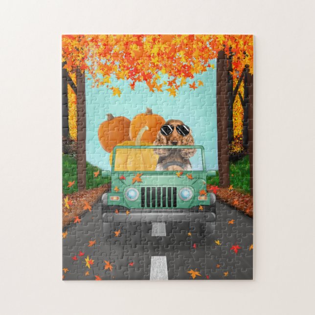 Cocker Spaniel Dog Fall Pumpkin Puzzle (Vertikal)