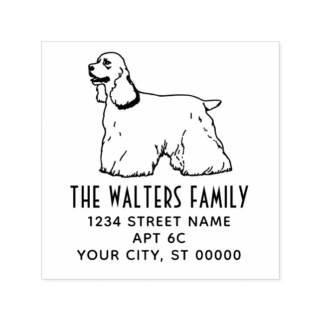 Cocker Spaniel Dog Line Art Name Rücksendeadresse Permastempel (Design)
