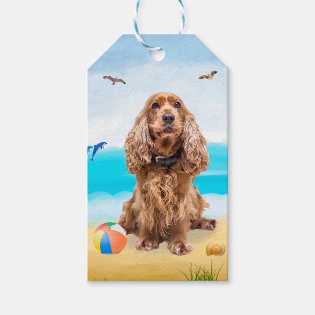 Cocker Spaniel Dog on Beach Geschenkanhänger (Vorderseite)