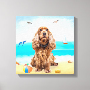Cocker Spaniel Dog on Beach Leinwanddruck