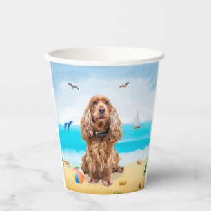 Cocker Spaniel Dog on Beach Pappbecher