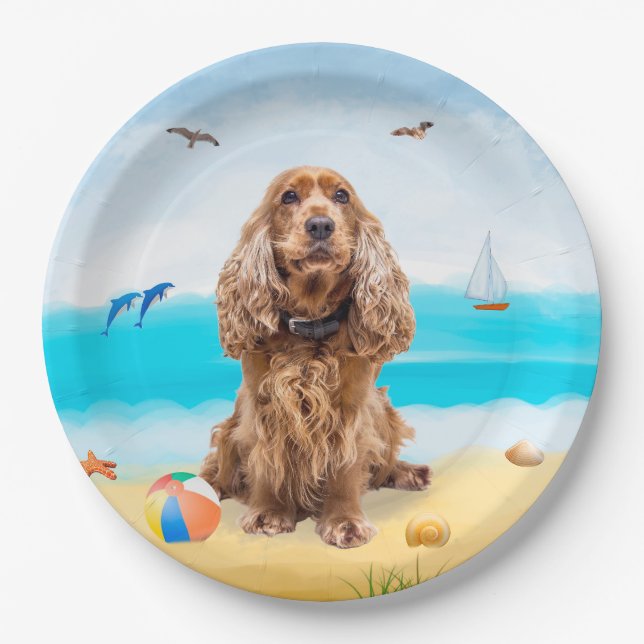Cocker Spaniel Dog on Beach Pappteller (Vorderseite)