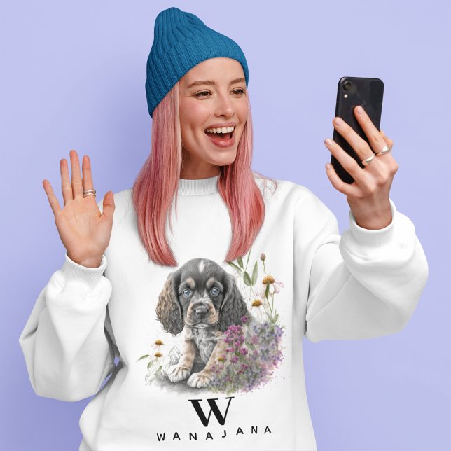 Cocker Spaniel Dog Pet Custom Foto Name Monogram Sweatshirt (Von Creator hochgeladen)