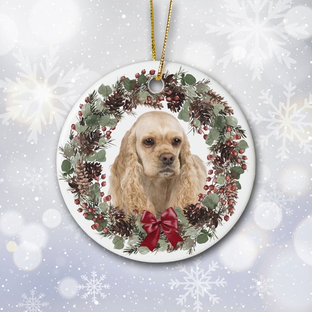 Cocker Spaniel Dog Pinecone Wreath Personalisiert Keramik Ornament (Von Creator hochgeladen)