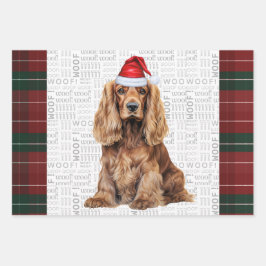 Cocker Spaniel Dog Red and Green Plaid Christmas Geschenkpapier Set