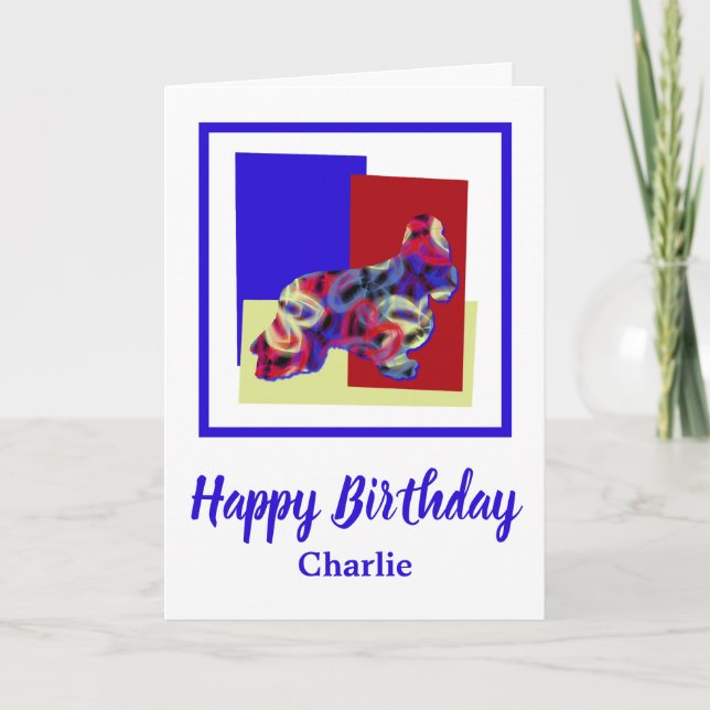 Cocker Spaniel Dog Red Blue Yellow Birthday Karte (Vorderseite)