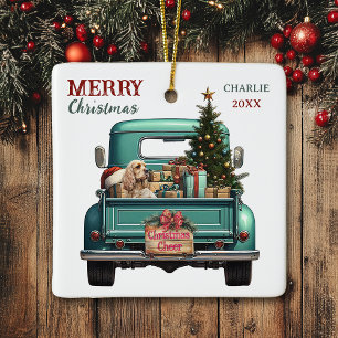 Cocker Spaniel Dog Retro Truck Weihnachten Keramikornament