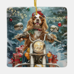 Cocker Spaniel Dog Riding Motorrad Weihnachten Keramikornament