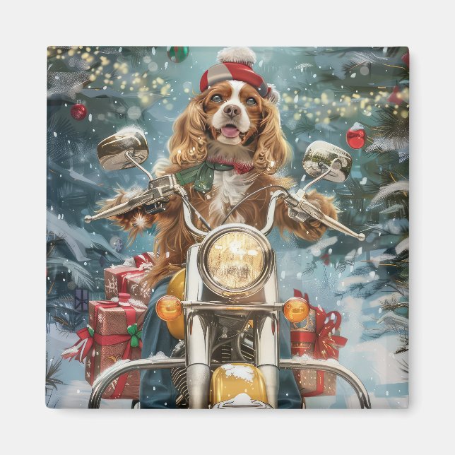Cocker Spaniel Dog Riding Motorrad Weihnachten Magnet (Vorne)