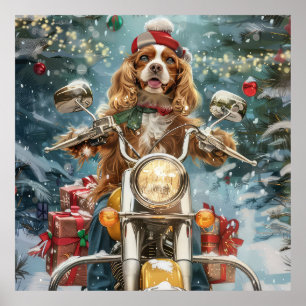 Cocker Spaniel Dog Riding Motorrad Weihnachten Poster