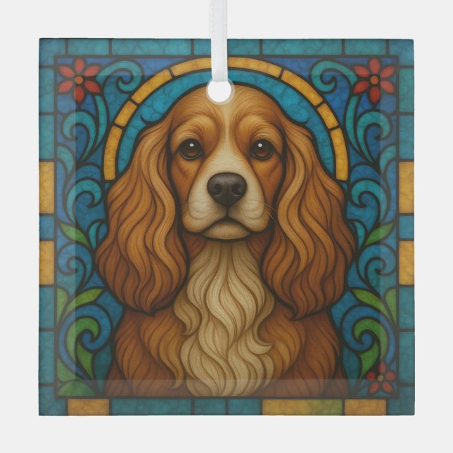 Cocker Spaniel Dog "Stains Glass" Ornament Aus Glas (Vorderseite)