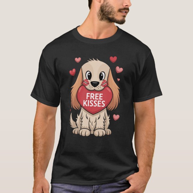 Cocker Spaniel Dog Valentinstag Free Kisses T-Shirt (Vorderseite)