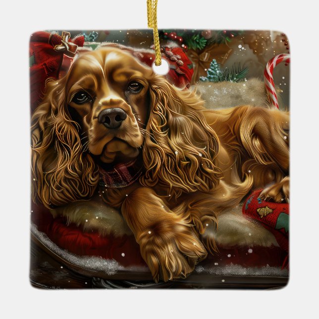 Cocker Spaniel Dog Weihnachtsfest Keramikornament (Vorderseite)
