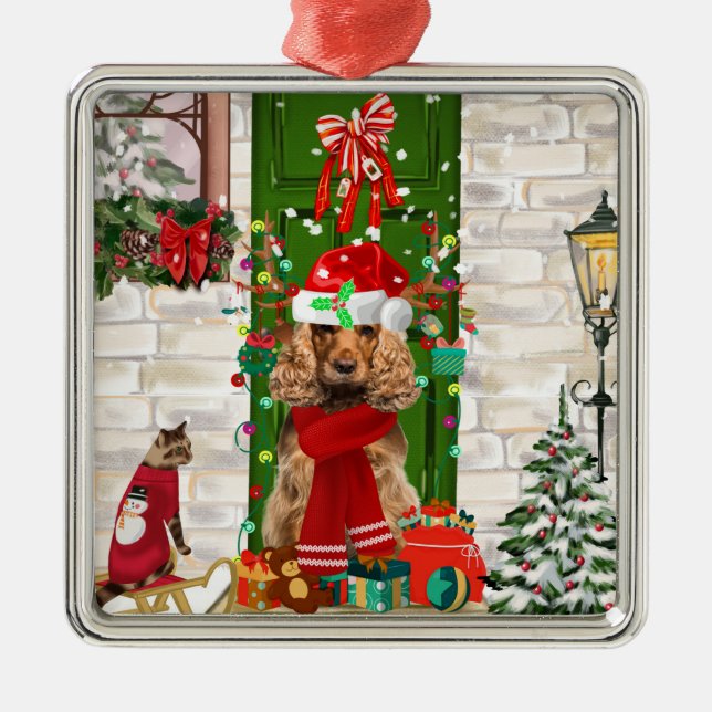 Cocker Spaniel Dog Weihnachtsweihnachtsweihe Keram Ornament Aus Metall (Vorne)