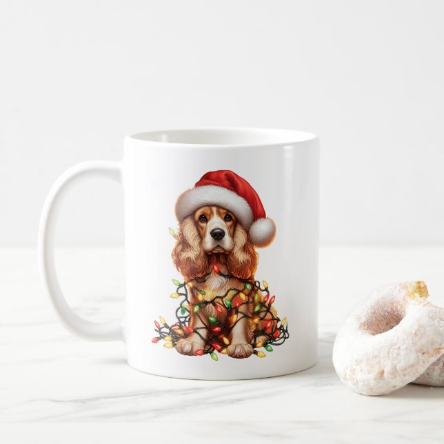 Cocker Spaniel Dog Welpe Christmas Kaffeetasse (Mit Donut)