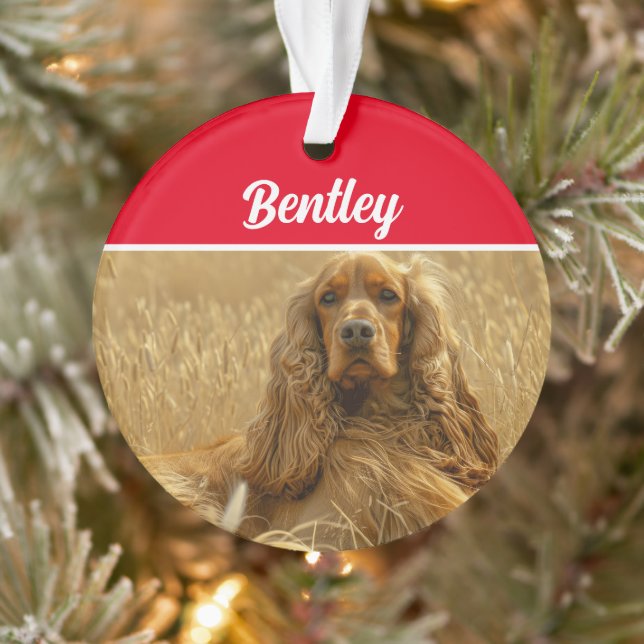 Cocker Spaniel Dog with Name and Photo Christmas Ornament (Baum)