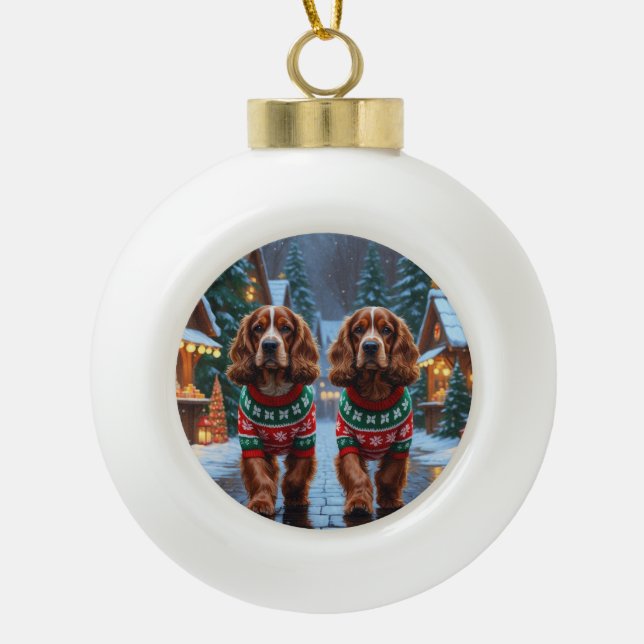 Cocker Spaniel Dogs Christmas Snow Holiday Keramik Kugel-Ornament (Vorderseite)