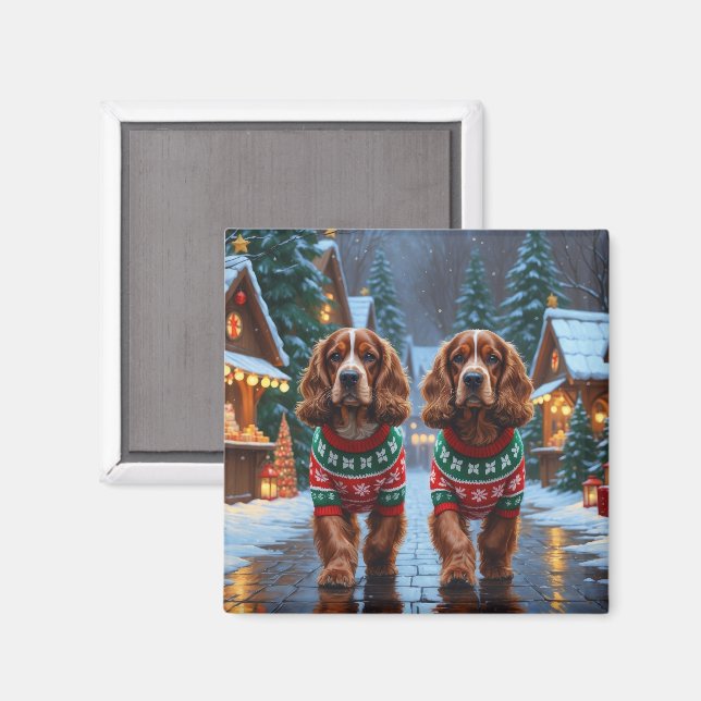 Cocker Spaniel Dogs Christmas Snow Holiday Magnet (Vorderseite/Rückseite)
