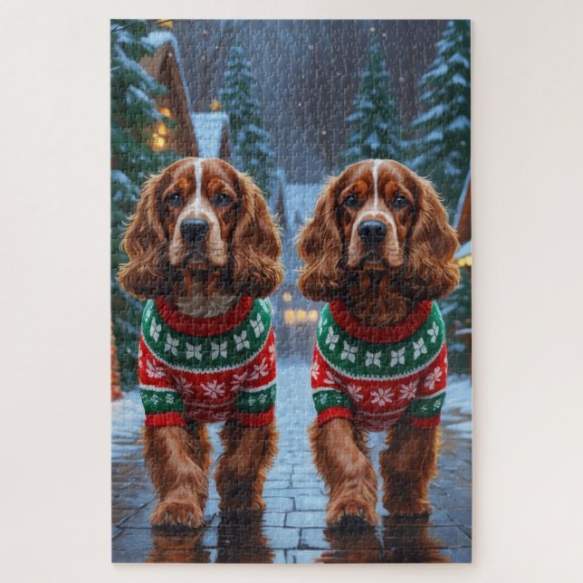 Cocker Spaniel Dogs Christmas Snow Holiday Puzzle (Vertikal)