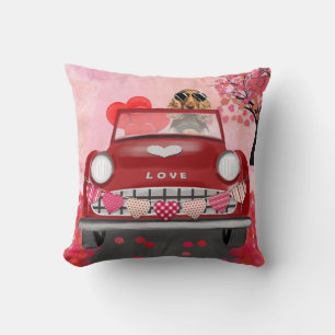 Cocker Spaniel fährt Auto mit Herzen Valentinstag Kissen
