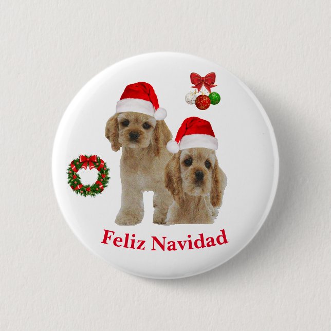 Cocker spaniel Feliz Navidad Button (Vorderseite)