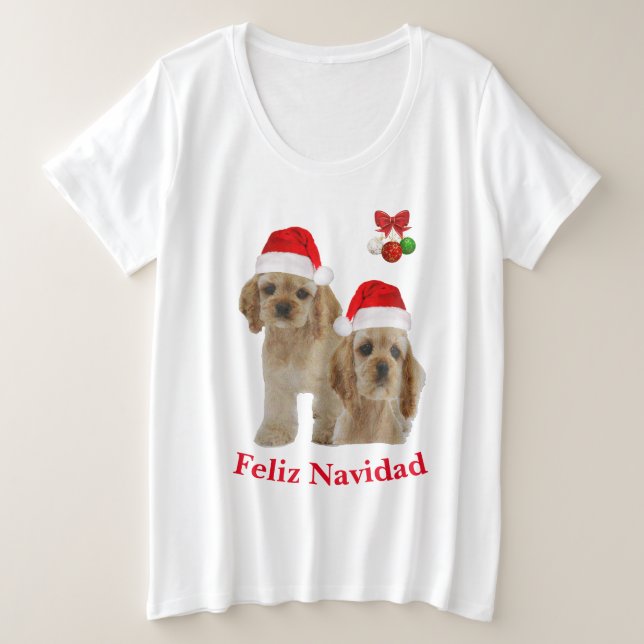 Cocker spaniel Feliz Navidad Große Größe T-Shirt (Design vorne)