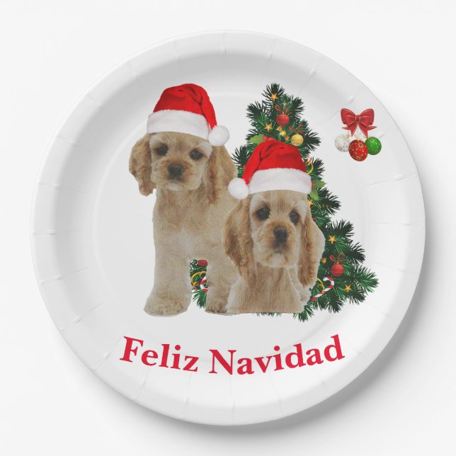 Cocker spaniel Feliz Navidad Pappteller (Vorderseite)