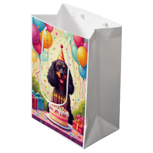 Cocker Spaniel Geburtstagsfeier Mittlere Geschenktüte (Vorderseite Schrägansicht)