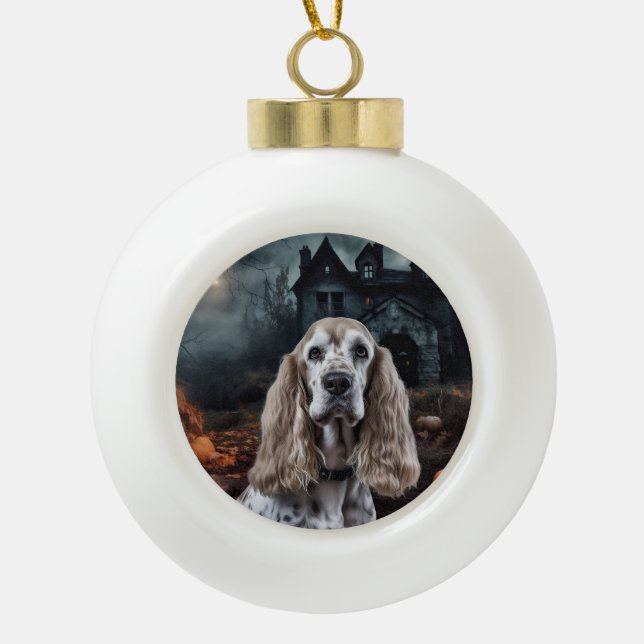 Cocker Spaniel Halloween Beängstigend Keramik Kugel-Ornament (Vorderseite)