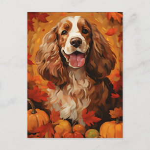 Cocker Spaniel Herbst Thanksgiving  Postkarte