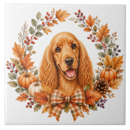 Cocker Spaniel Herbstkranz Fliese