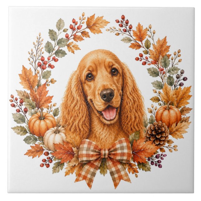 Cocker Spaniel Herbstkranz Fliese (Vorderseite)