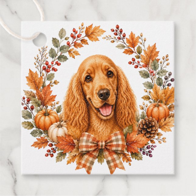 Cocker Spaniel Herbstkranz Geschenkanhänger (Vorderseite)