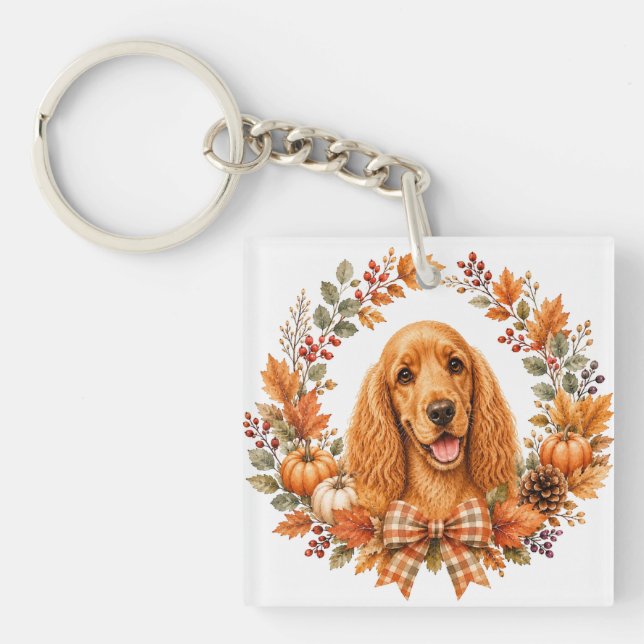 Cocker Spaniel Herbstkranz Schlüsselanhänger (Vorderseite)