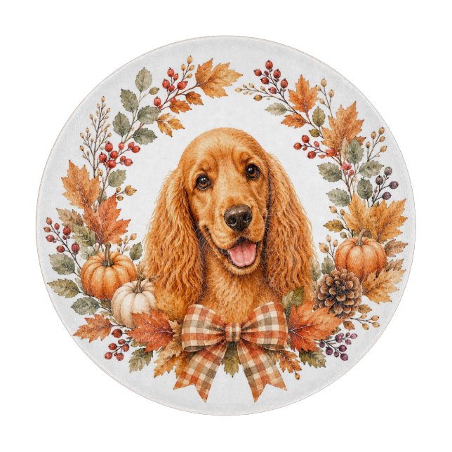 Cocker Spaniel Herbstkranz Schneidebrett (Vorderseite)