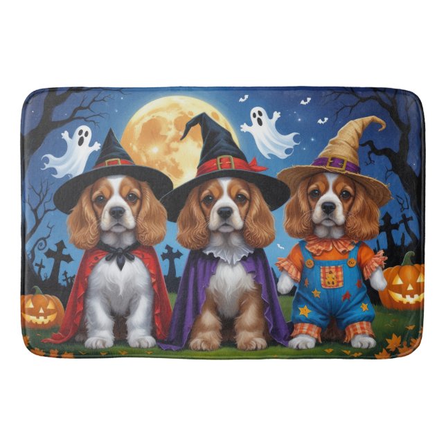 Cocker Spaniel Hogs Pumpkin Halloween Funny Badematte (Vorderseite)