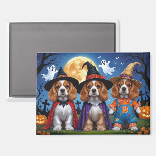Cocker Spaniel Hogs Pumpkin Halloween Funny Magnet (Vorderseite/Rückseite)