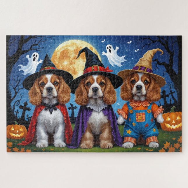 Cocker Spaniel Hogs Pumpkin Halloween Funny Puzzle (Horizontal)