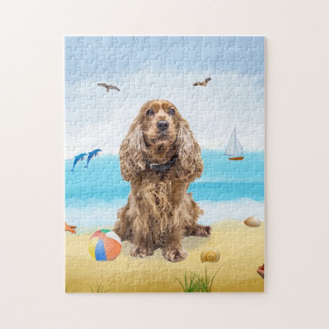 Cocker Spaniel Hund am Strand Puzzle (Vertikal)