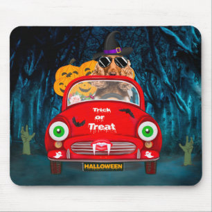 Cocker Spaniel Hund fährt Auto Gruseliges Hallowee Mousepad