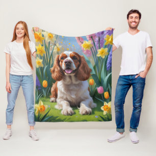 Cocker Spaniel Hund Frühlingsblumen Malerei Fleecedecke