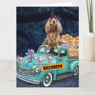 Cocker Spaniel Hund Halloween LKW Beängstigende Na Karte
