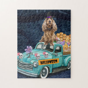 Cocker Spaniel Hund Halloween LKW Gruselige Nacht Puzzle