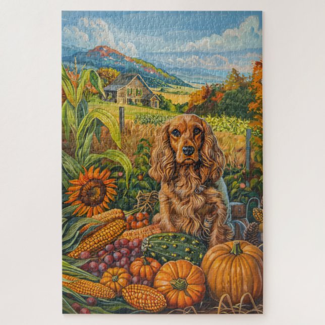 Cocker Spaniel Hund Herbsternte Erntedank Puzzle (Vertikal)