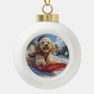 Cocker Spaniel Hund im Schlitten Lass es schneien  Keramik Kugel-Ornament