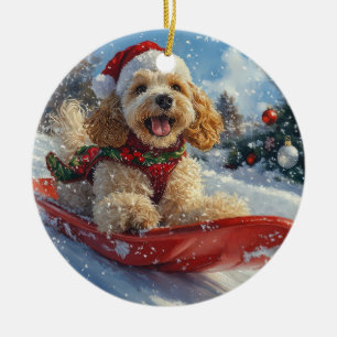 Cocker Spaniel Hund im Schlitten Lass es schneien  Keramik Ornament