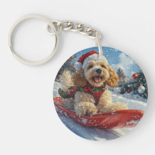 Cocker Spaniel Hund im Schlitten Lass es schneien  Schlüsselanhänger