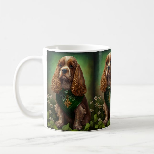 Cocker Spaniel Hund im St. Patrick's Day Kleid Kaffeetasse (Links)