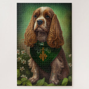 Cocker Spaniel Hund im St. Patrick's Day Kleid Puzzle